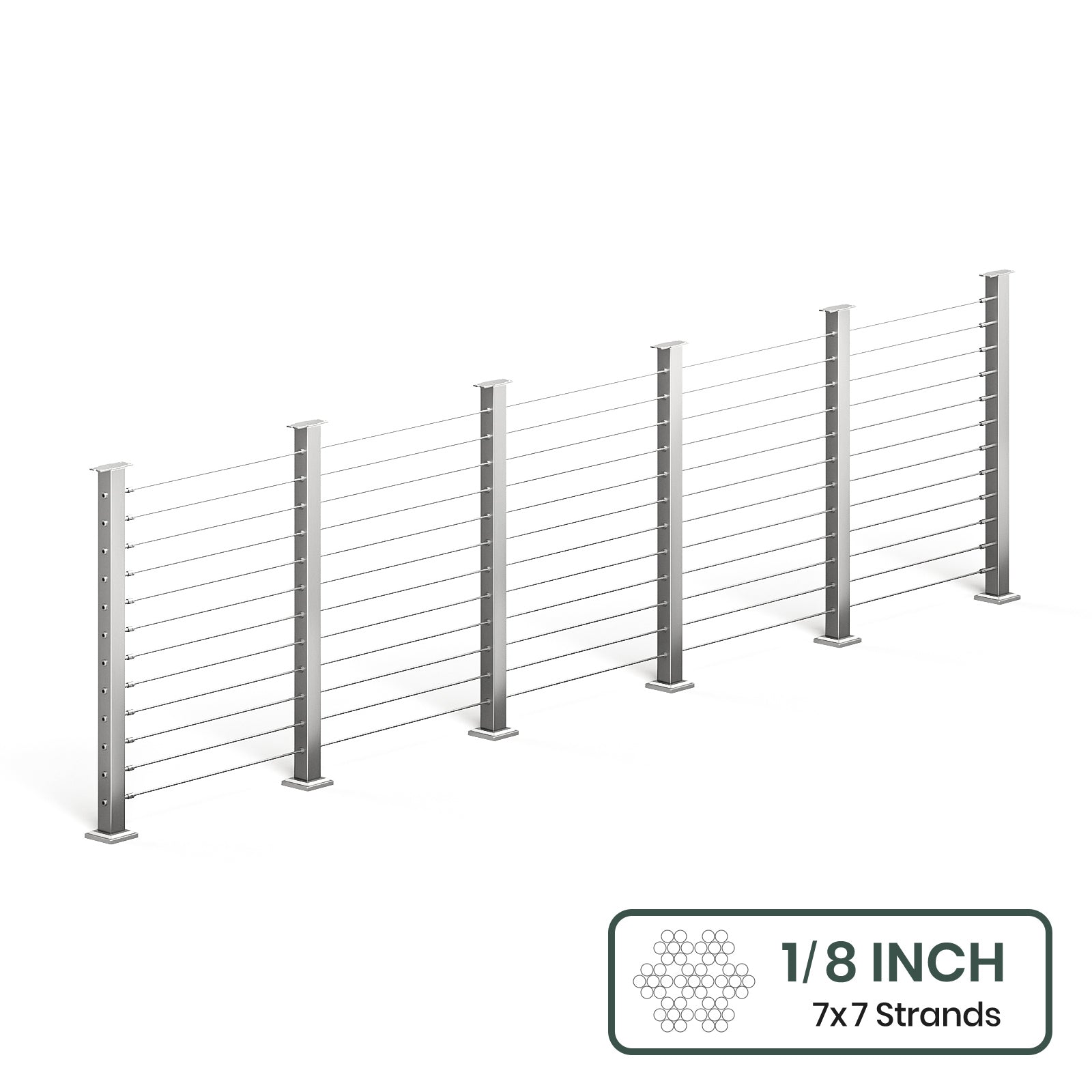BLIKA 36'' & 42'' Brushed Stainless Steel Surface Mount Cable Railing System DIY Kit (4FT - 28FT, Level Drilled, No Handrail) - 1/8