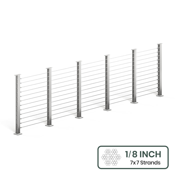 BLIKA 36'' & 42'' Brushed Stainless Steel Surface Mount Cable Railing System DIY Kit (4FT - 28FT, Level Drilled, No Handrail) - 1/8" Cable & Hardware