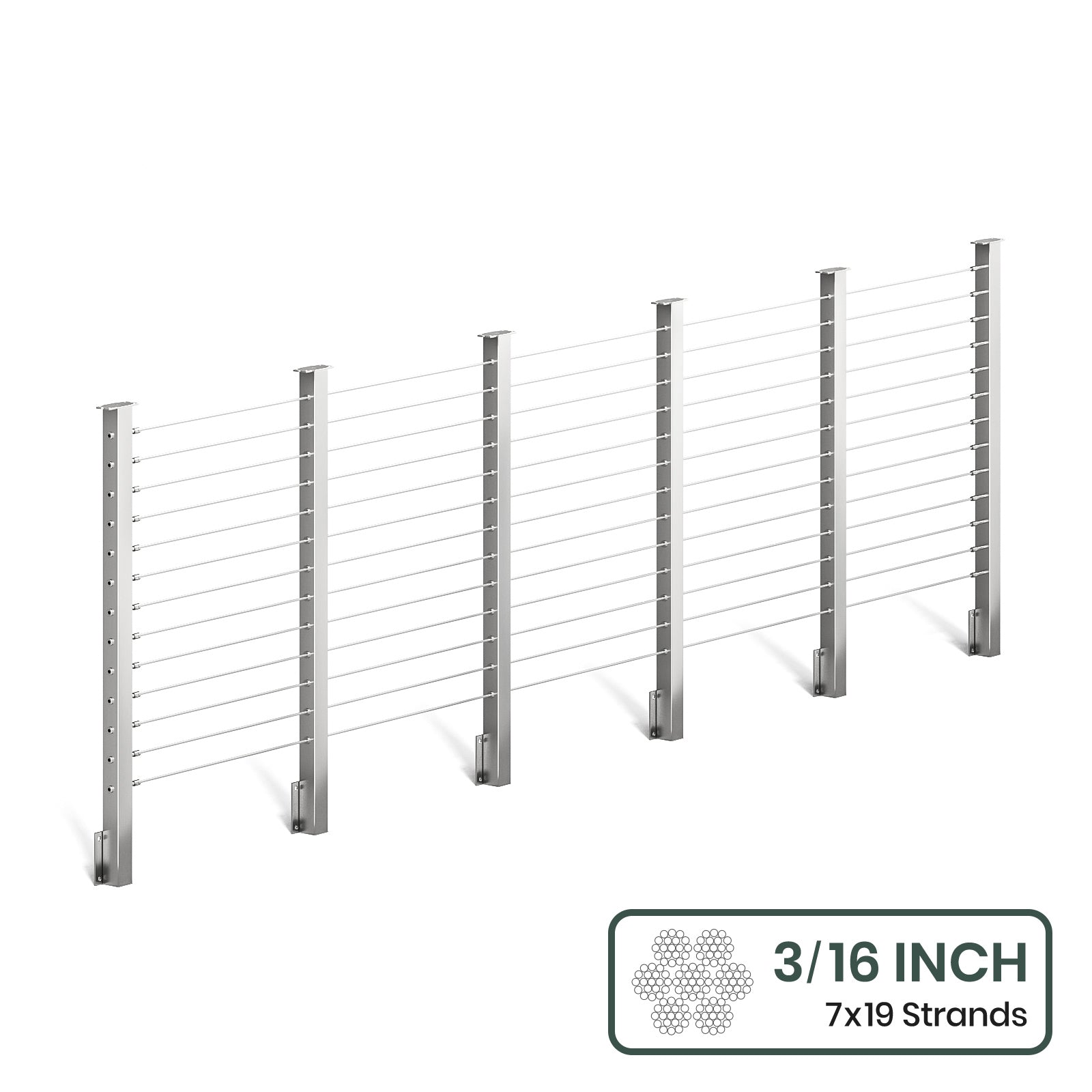 BLIKA 36'' & 42'' Brushed Stainless Steel Side Mount Cable Railing System DIY Kit (4FT - 28FT,  No Handrail) - 3/16
