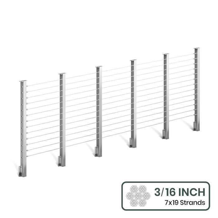 BLIKA 36'' & 42'' Brushed Stainless Steel Side Mount Cable Railing System DIY Kit (4FT - 28FT,  No Handrail) - 3/16" Cable & Hardware