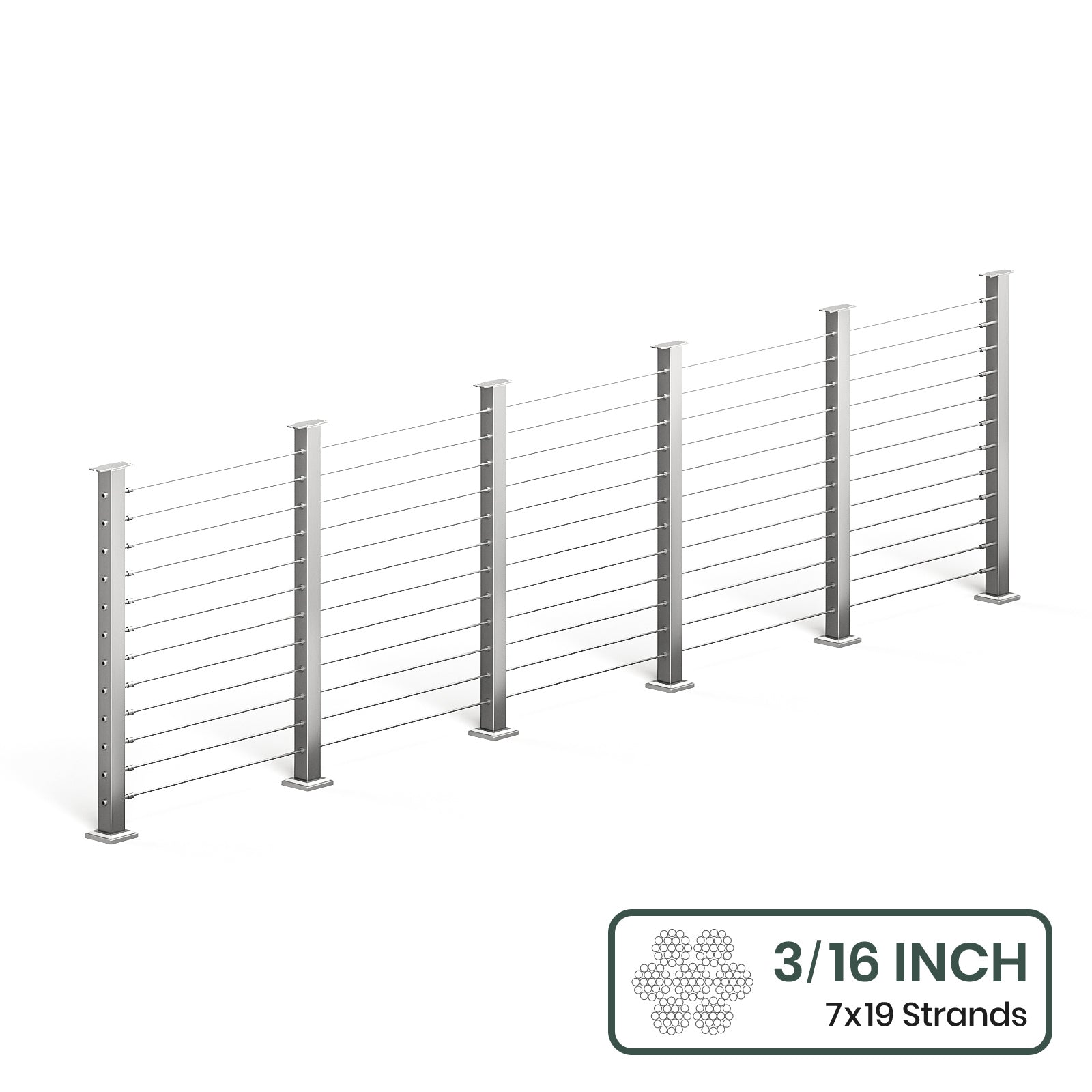 BLIKA 36'' & 42'' Brushed Stainless Steel Surface Mount Cable Railing System DIY Kit (4FT - 28FT, Level Drilled, No Handrail) - 3/16