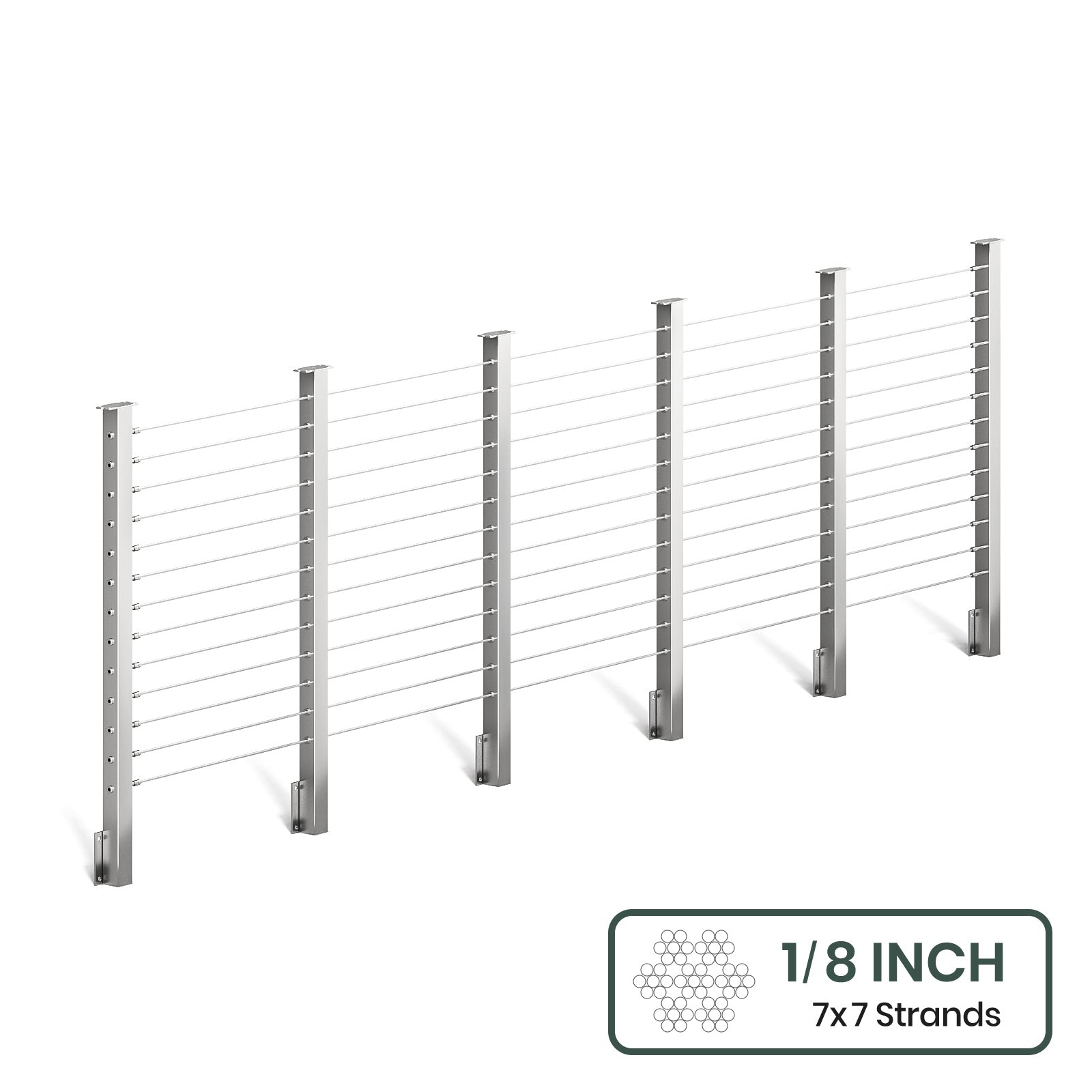 BLIKA 36'' & 42'' Brushed Stainless Steel Side Mount Cable Railing System DIY Kit (4FT - 28FT,  No Handrail) - 1/8