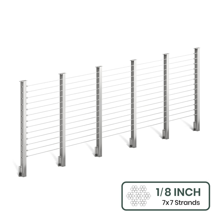 BLIKA 36'' & 42'' Brushed Stainless Steel Side Mount Cable Railing System DIY Kit (4FT - 28FT,  No Handrail) - 1/8" Cable & Hardware