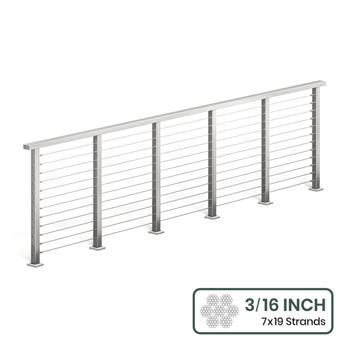 BLIKA 36'' & 42'' Brushed Stainless Steel Surface Mount Cable Railing System DIY Kit (4FT - 28FT, Level Drilled, ) - 3/16" Cable & Hardware