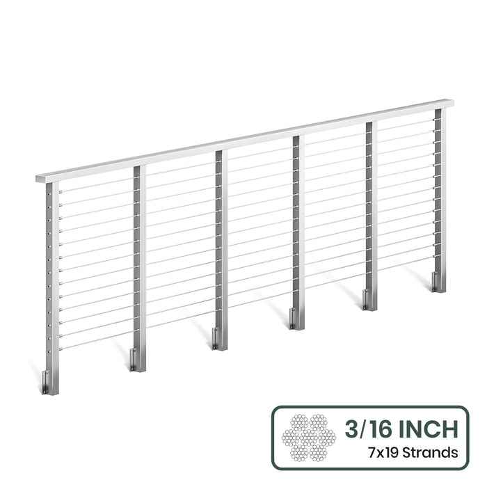 BLIKA 36'' & 42'' Brushed Stainless Steel Side Mount Cable Railing System DIY Kit (4FT - 28FT, Level Drilled) - 3/16" Cable & Hardware