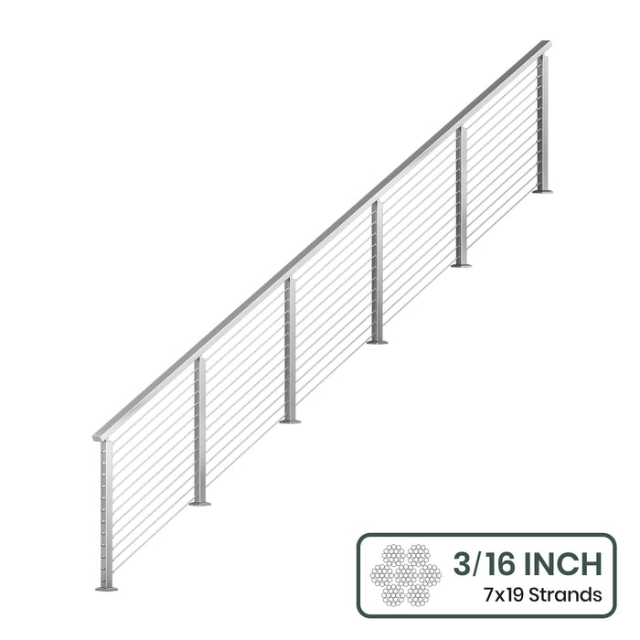 BLIKA 36'' & 42'' Brushed Stainless Steel Surface Mount Stair Cable Railing System DIY Kit (4FT - 20FT, Angled Drilled) - 3/16" Cable & Hardware