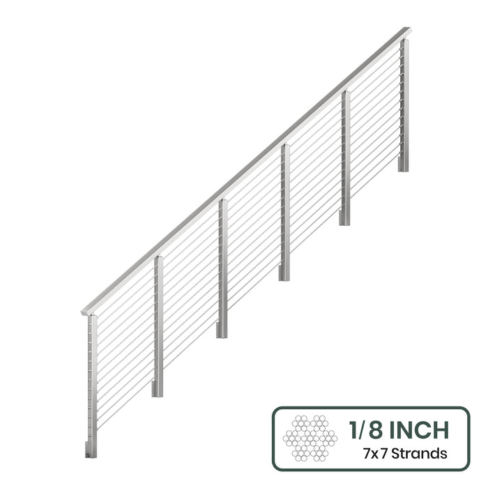 BLIKA 36'' & 42''  Brushed Stainless Steel Side Mount  Stair Cable Railing System DIY Kit (4FT - 20FT, Angled Drilled) - 1/8" Cable & Hardware