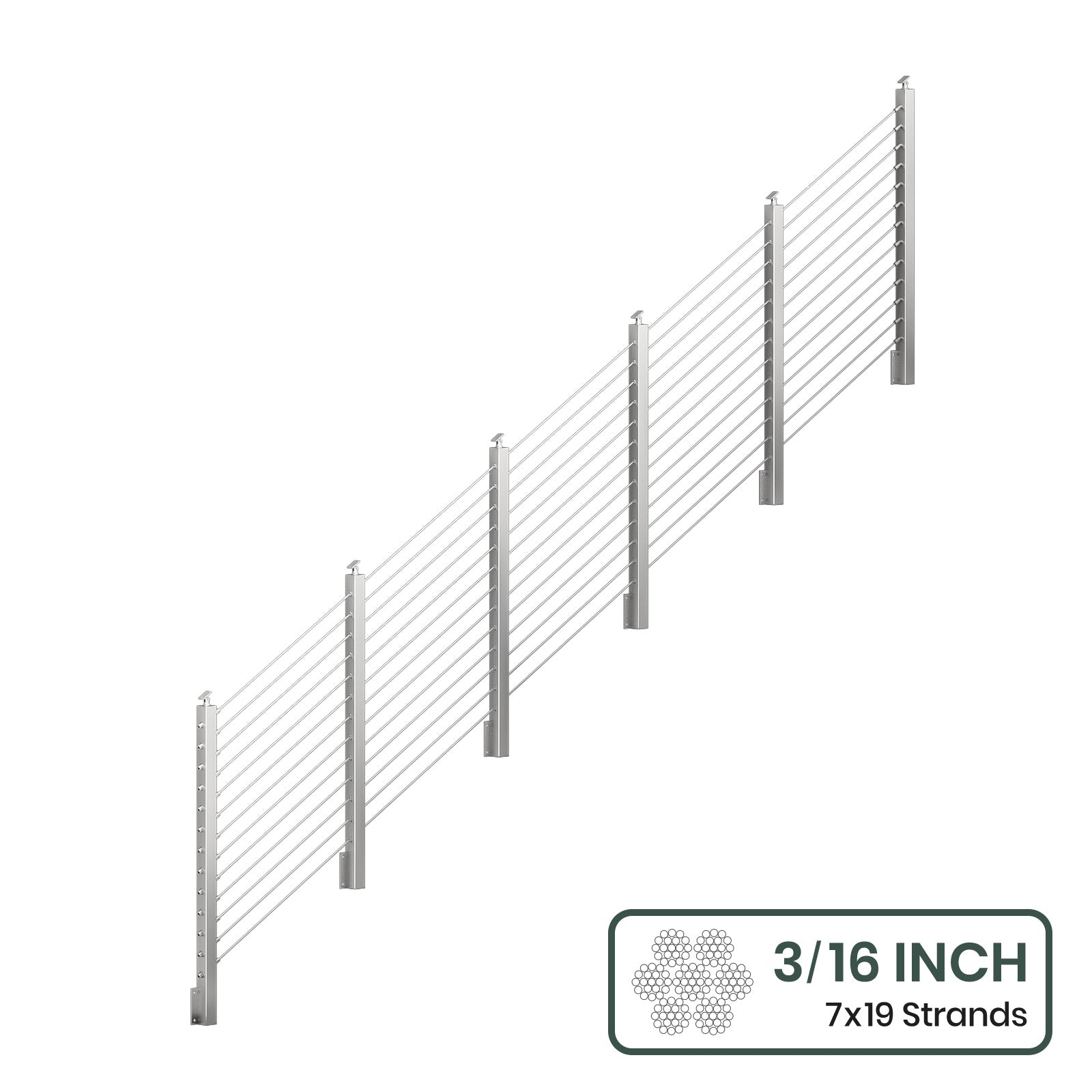 BLIKA 36'' & 42'' Brushed Stainless Steel Side Mount Stair Cable Railing System DIY Kit (4FT - 20FT,  No Handrail) - 3/16