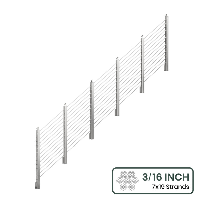 BLIKA 36'' & 42'' Brushed Stainless Steel Side Mount Stair Cable Railing System DIY Kit (4FT - 20FT,  No Handrail) - 3/16" Cable & Hardware
