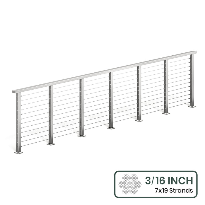 BLIKA 36'' & 42'' Brushed Stainless Steel Surface Mount Cable Railing System DIY Kit (4FT - 28FT, Level Drilled, ) - 3/16" Cable & Hardware
