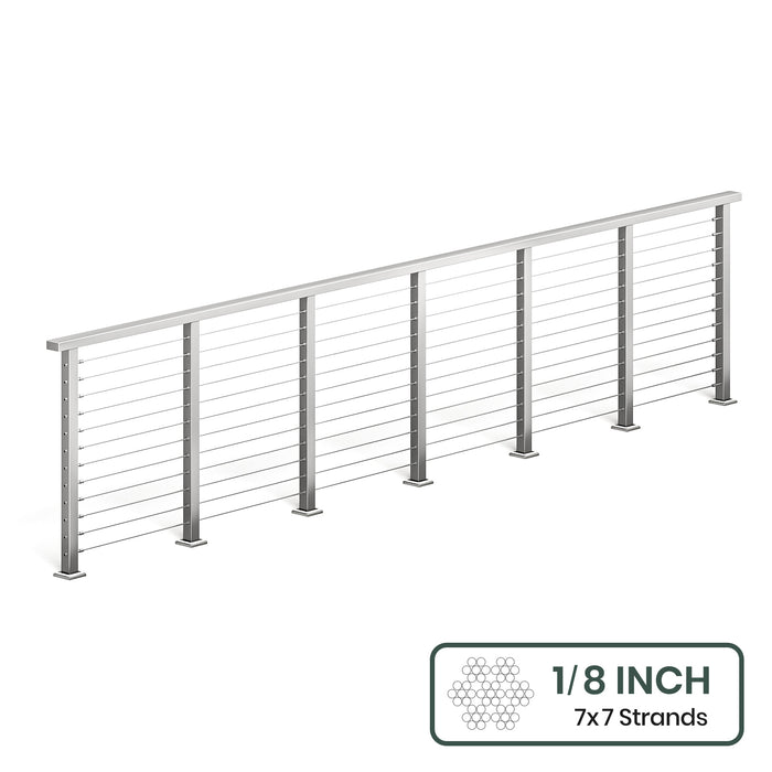 BLIKA 36'' & 42'' Brushed Stainless Steel Surface Mount Cable Railing System DIY Kit (4FT - 28FT, Level Drilled, ) - 1/8" Cable & Hardware