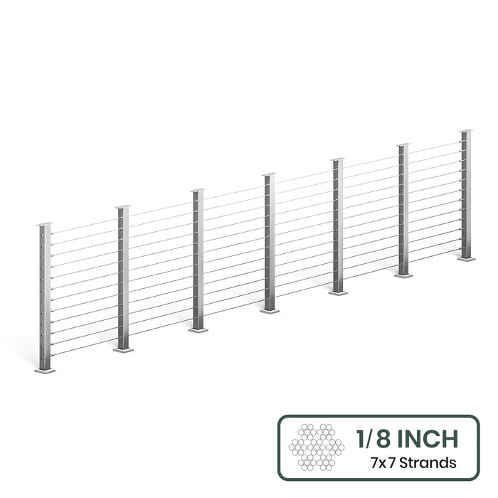BLIKA 36'' & 42'' Brushed Stainless Steel Surface Mount Cable Railing System DIY Kit (4FT - 28FT, Level Drilled, No Handrail) - 1/8" Cable & Hardware