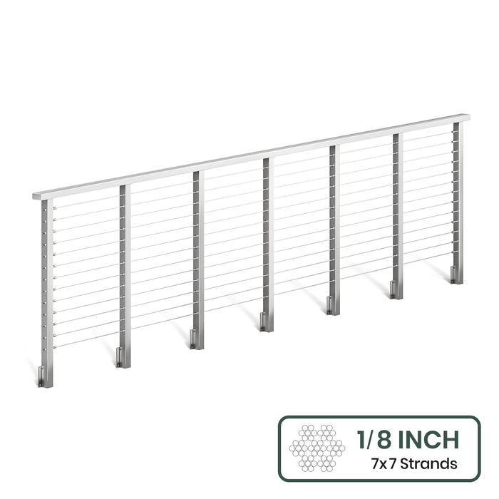 BLIKA 36'' & 42'' Brushed Stainless Steel Side Mount Cable Railing System DIY Kit (4FT - 28FT, Level Drilled) - 1/8" Cable & Hardware