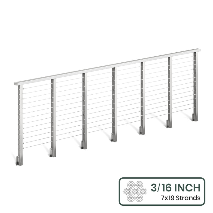 BLIKA 36'' & 42'' Brushed Stainless Steel Side Mount Cable Railing System DIY Kit (4FT - 28FT, Level Drilled) - 3/16" Cable & Hardware