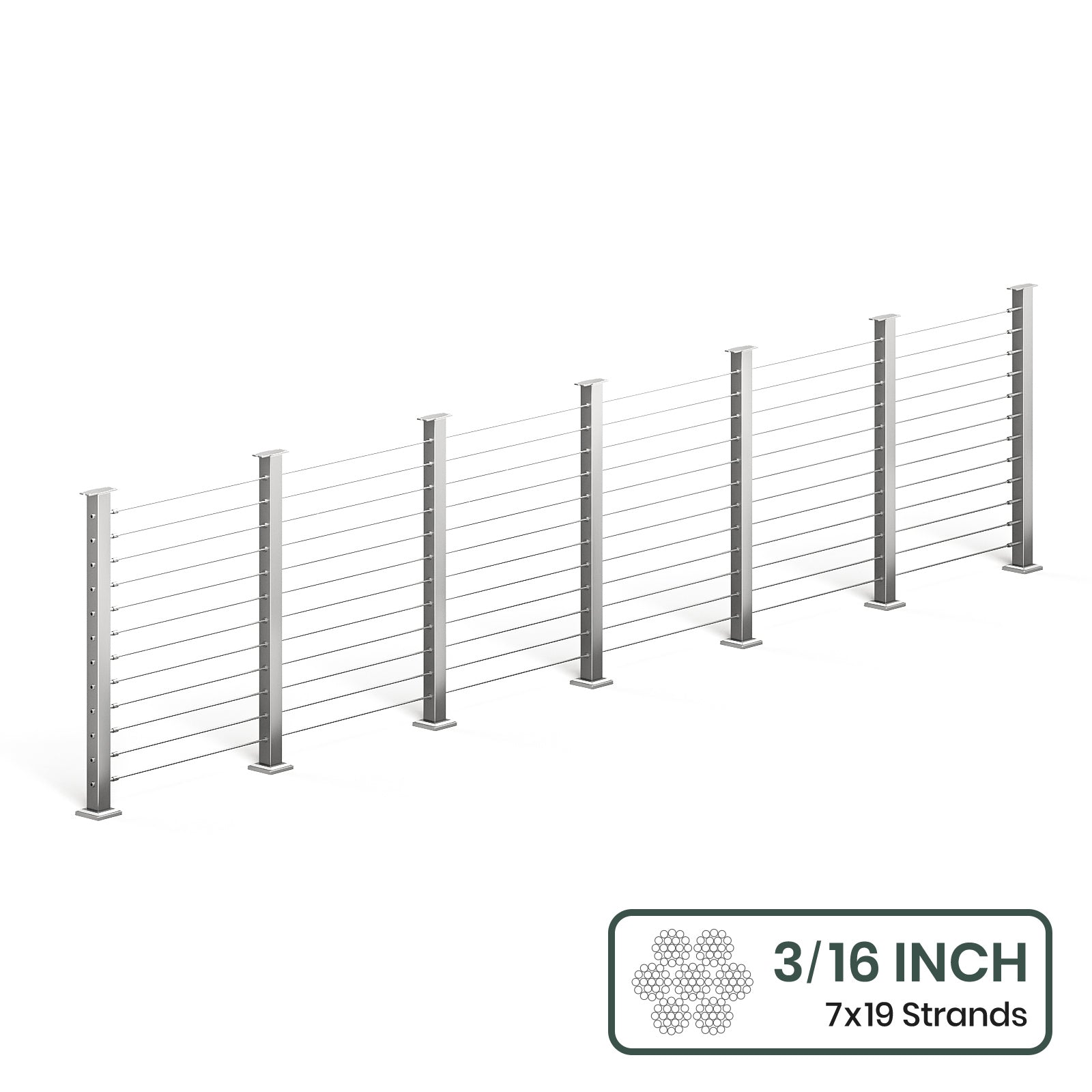 BLIKA 36'' & 42'' Brushed Stainless Steel Surface Mount Cable Railing System DIY Kit (4FT - 28FT, Level Drilled, No Handrail) - 3/16