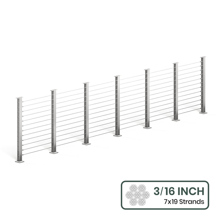 BLIKA 36'' & 42'' Brushed Stainless Steel Surface Mount Cable Railing System DIY Kit (4FT - 28FT, Level Drilled, No Handrail) - 3/16" Cable & Hardware