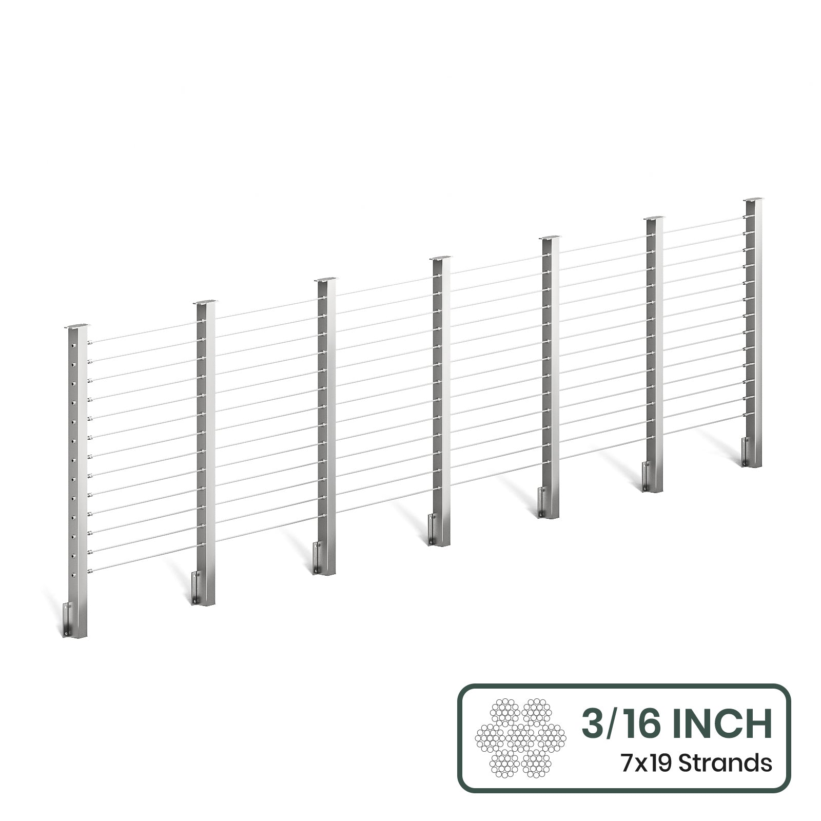 BLIKA 36'' & 42'' Brushed Stainless Steel Side Mount Cable Railing System DIY Kit (4FT - 28FT,  No Handrail) - 3/16
