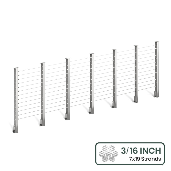 BLIKA 36'' & 42'' Brushed Stainless Steel Side Mount Cable Railing System DIY Kit (4FT - 28FT,  No Handrail) - 3/16" Cable & Hardware