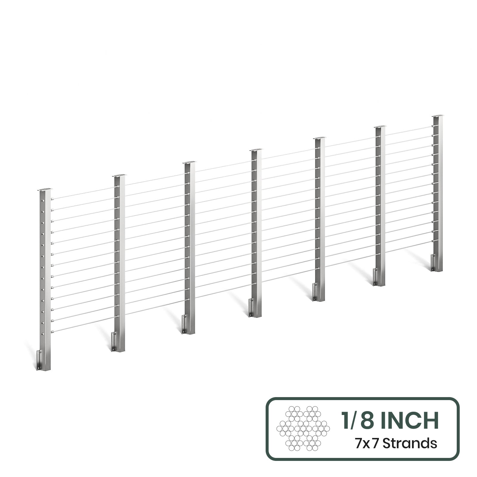 BLIKA 36'' & 42'' Brushed Stainless Steel Side Mount Cable Railing System DIY Kit (4FT - 28FT,  No Handrail) - 1/8
