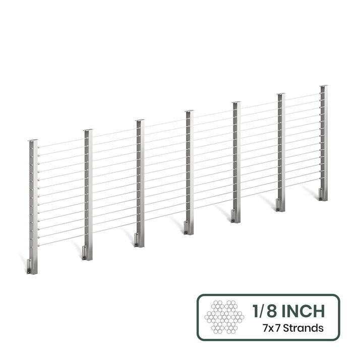 BLIKA 36'' & 42'' Brushed Stainless Steel Side Mount Cable Railing System DIY Kit (4FT - 28FT,  No Handrail) - 1/8" Cable & Hardware