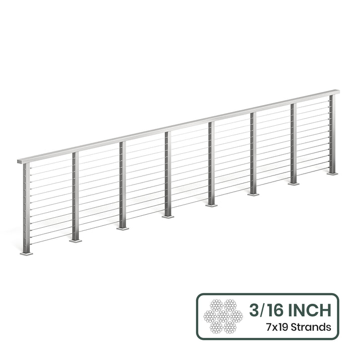 BLIKA 36'' & 42'' Brushed Stainless Steel Surface Mount Cable Railing System DIY Kit (4FT - 28FT, Level Drilled, ) - 3/16" Cable & Hardware