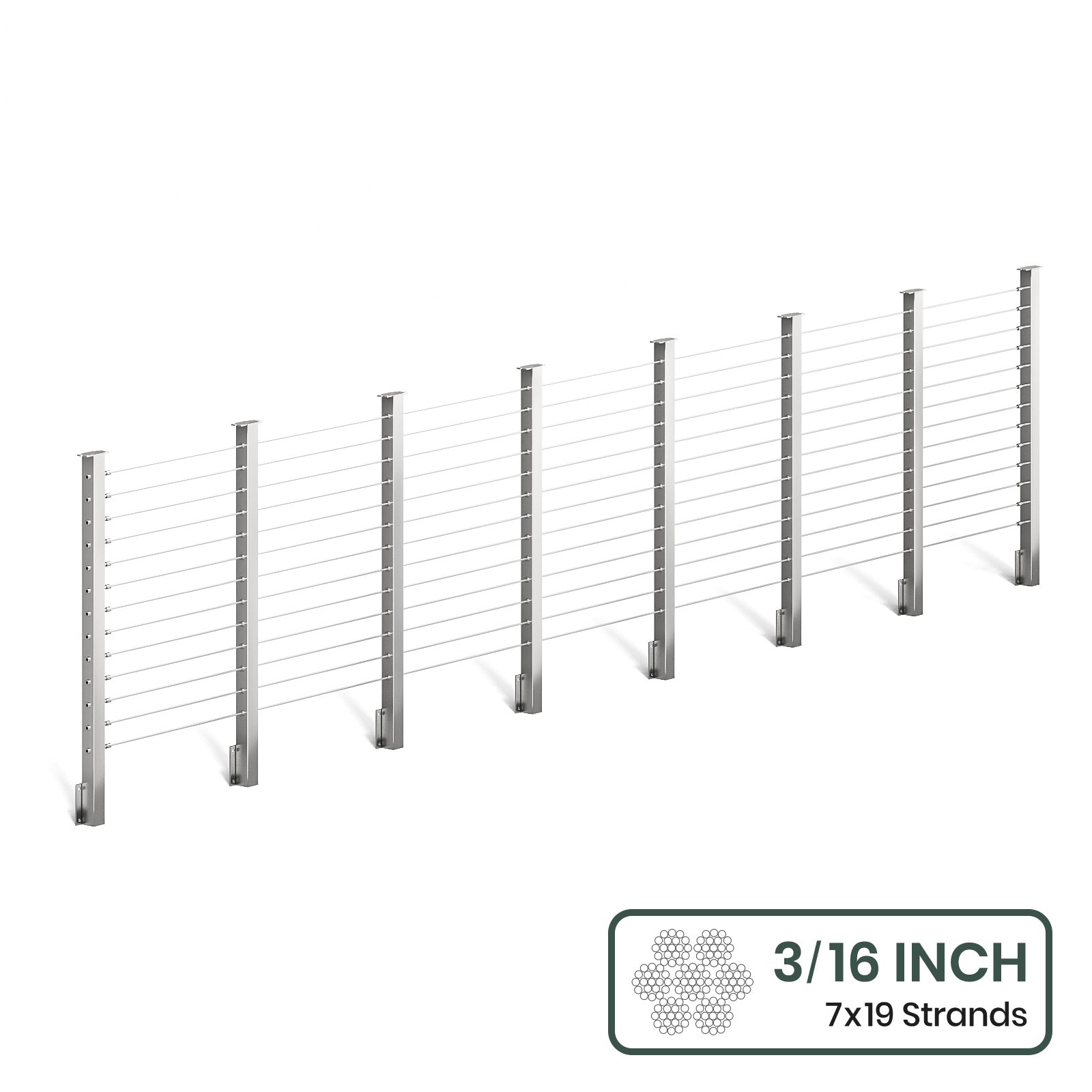 BLIKA 36'' & 42'' Brushed Stainless Steel Side Mount Cable Railing System DIY Kit (4FT - 28FT,  No Handrail) - 3/16