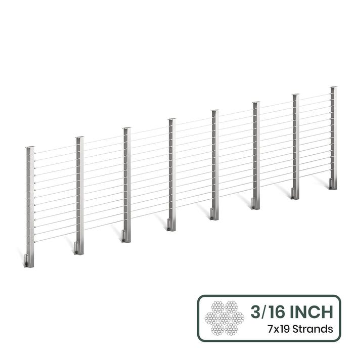 BLIKA 36'' & 42'' Brushed Stainless Steel Side Mount Cable Railing System DIY Kit (4FT - 28FT,  No Handrail) - 3/16" Cable & Hardware
