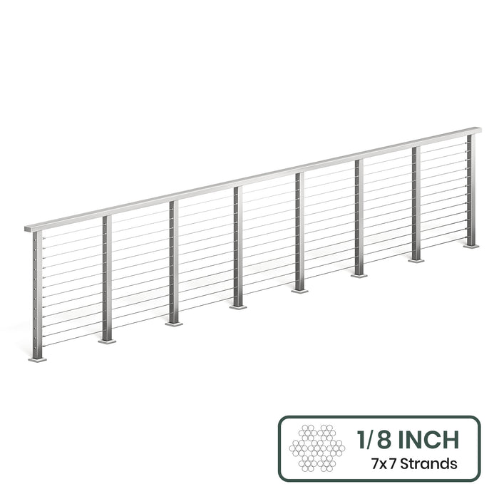 BLIKA 36'' & 42'' Brushed Stainless Steel Surface Mount Cable Railing System DIY Kit (4FT - 28FT, Level Drilled, ) - 1/8" Cable & Hardware