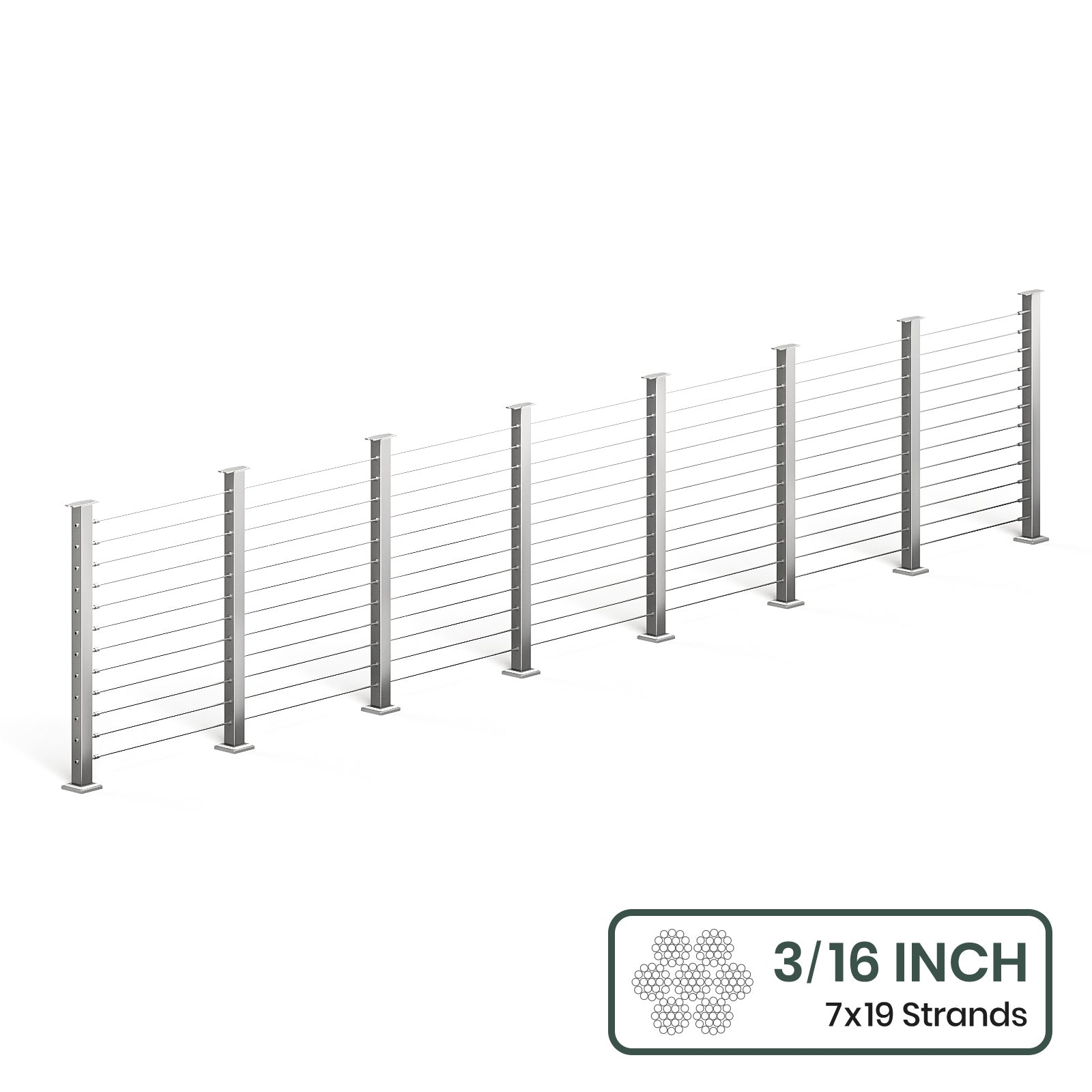 BLIKA 36'' & 42'' Brushed Stainless Steel Surface Mount Cable Railing System DIY Kit (4FT - 28FT, Level Drilled, No Handrail) - 3/16