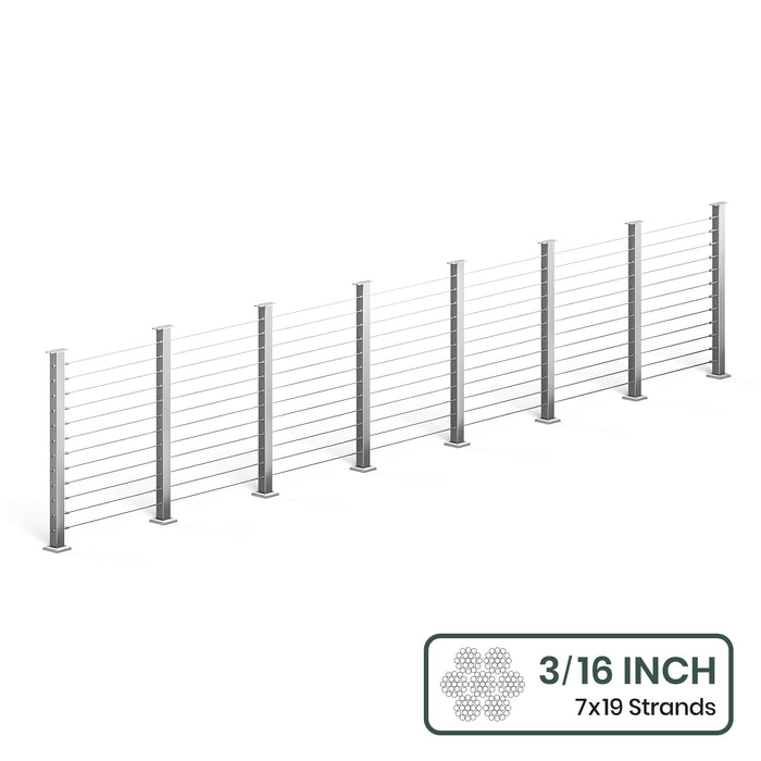 BLIKA 36'' & 42'' Brushed Stainless Steel Surface Mount Cable Railing System DIY Kit (4FT - 28FT, Level Drilled, No Handrail) - 3/16" Cable & Hardware