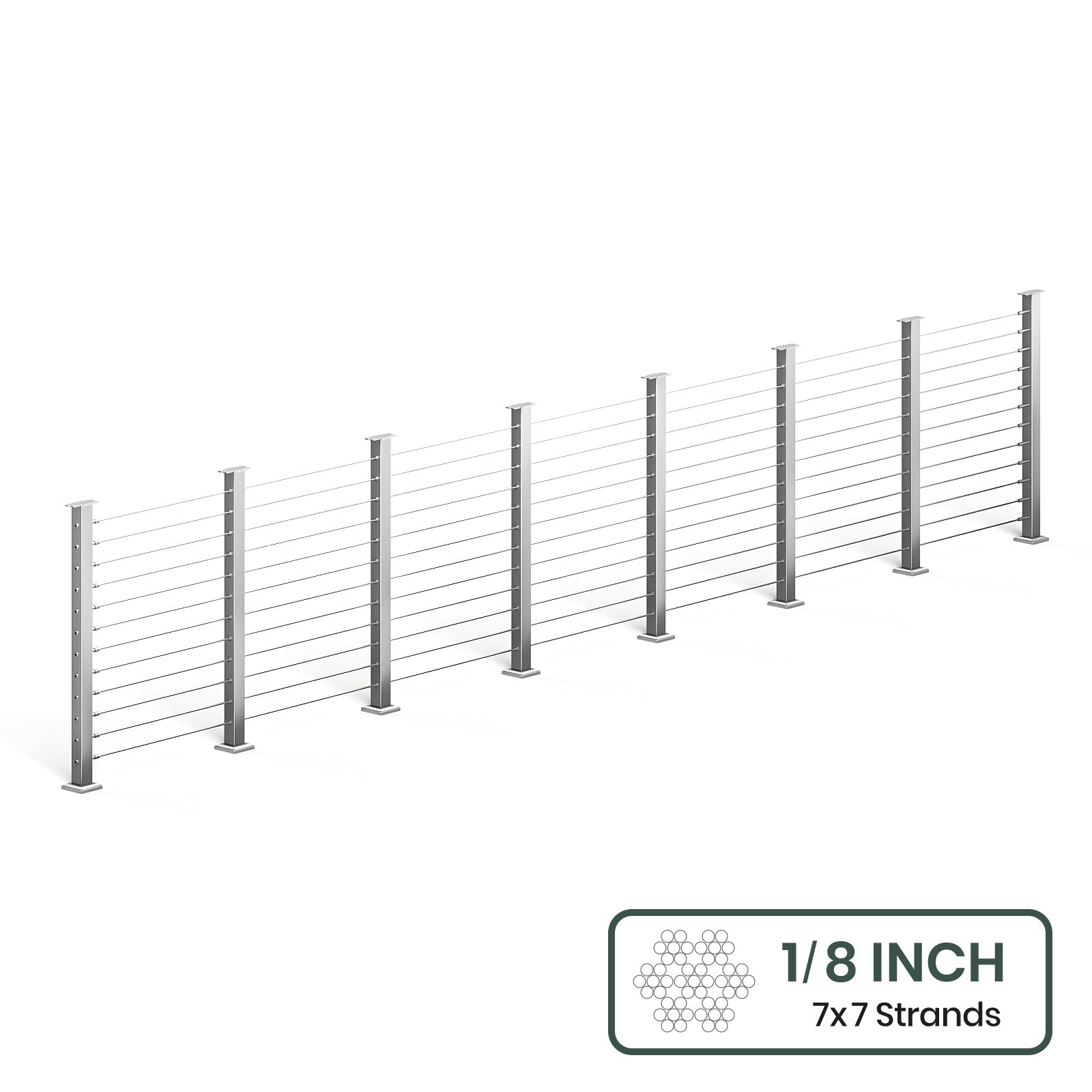 BLIKA 36'' & 42'' Brushed Stainless Steel Surface Mount Cable Railing System DIY Kit (4FT - 28FT, Level Drilled, No Handrail) - 1/8
