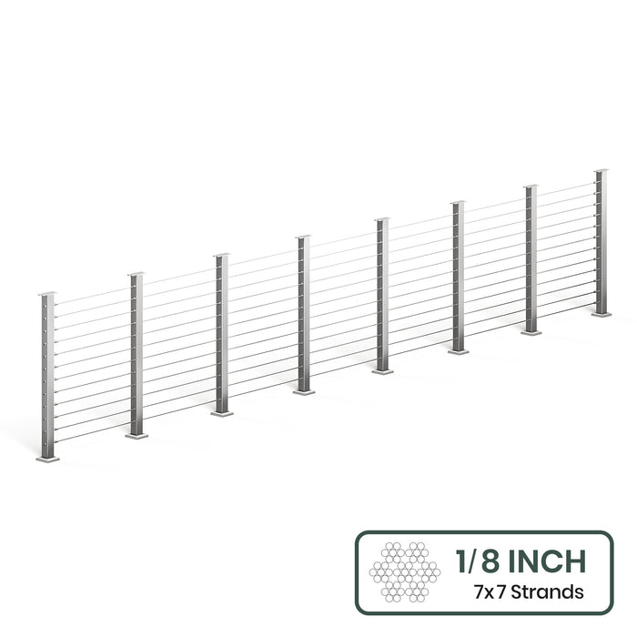 BLIKA 36'' & 42'' Brushed Stainless Steel Surface Mount Cable Railing System DIY Kit (4FT - 28FT, Level Drilled, No Handrail) - 1/8" Cable & Hardware