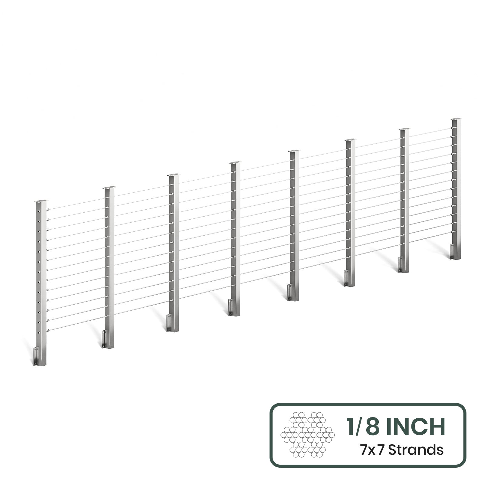 BLIKA 36'' & 42'' Brushed Stainless Steel Side Mount Cable Railing System DIY Kit (4FT - 28FT,  No Handrail) - 1/8
