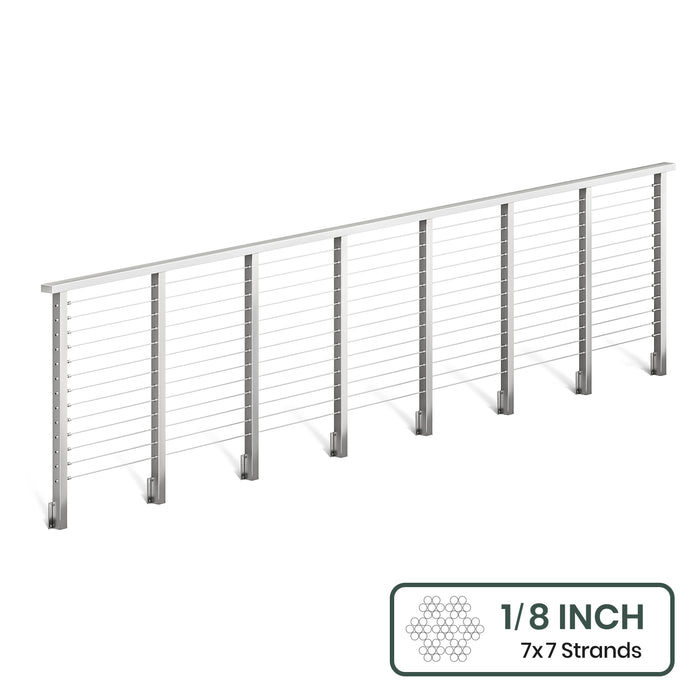 BLIKA 36'' & 42'' Brushed Stainless Steel Side Mount Cable Railing System DIY Kit (4FT - 28FT, Level Drilled) - 1/8" Cable & Hardware