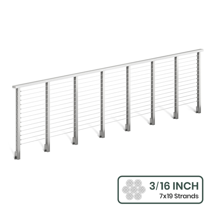BLIKA 36'' & 42'' Brushed Stainless Steel Side Mount Cable Railing System DIY Kit (4FT - 28FT, Level Drilled) - 3/16" Cable & Hardware