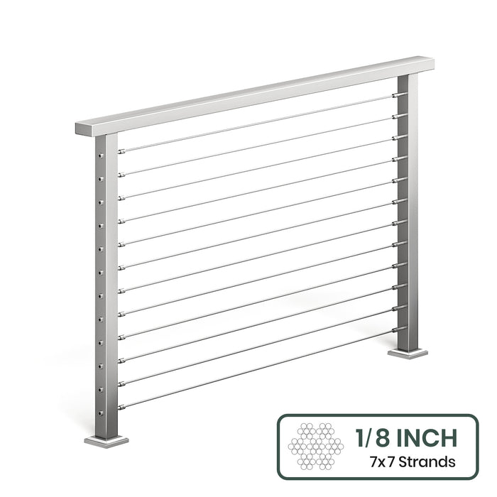 BLIKA 36'' & 42'' Brushed Stainless Steel Surface Mount Cable Railing System DIY Kit (4FT - 28FT, Level Drilled, ) - 1/8" Cable & Hardware