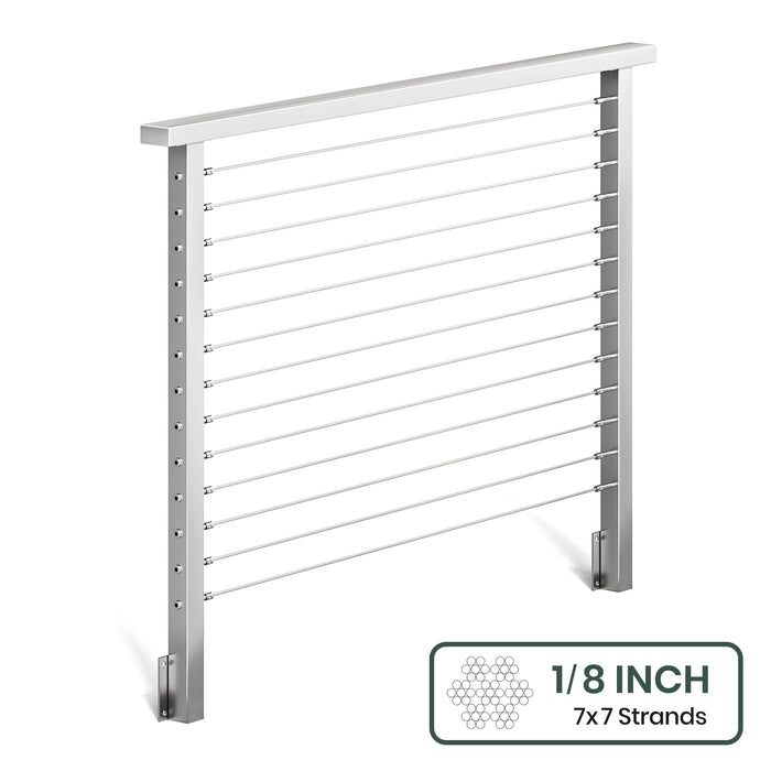 BLIKA 36'' & 42'' Brushed Stainless Steel Side Mount Cable Railing System DIY Kit (4FT - 28FT, Level Drilled) - 1/8" Cable & Hardware