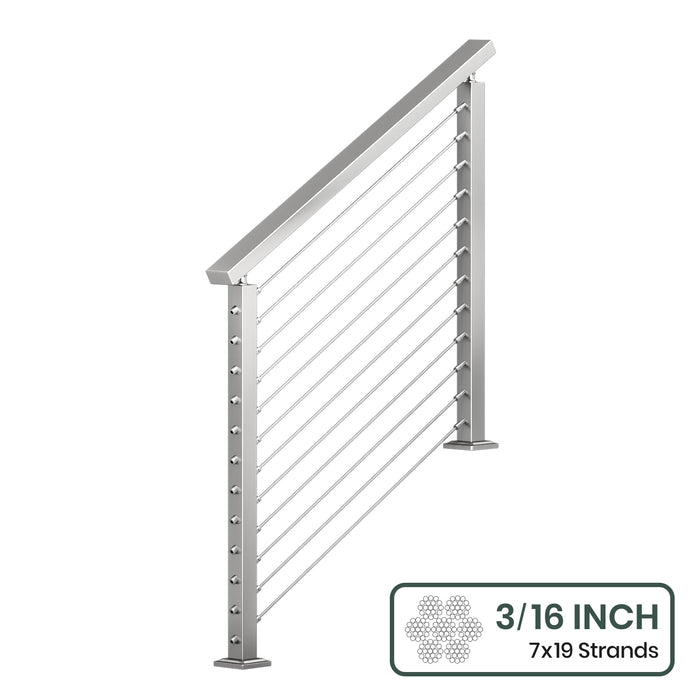 BLIKA 36'' & 42'' Brushed Stainless Steel Surface Mount Stair Cable Railing System DIY Kit (4FT - 20FT, Angled Drilled) - 3/16" Cable & Hardware