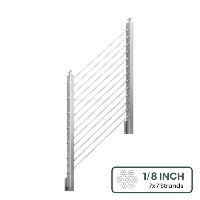 BLIKA 36'' & 42'' Brushed Stainless Steel Side Mount Stair Cable Railing System DIY Kit (4FT - 20FT,  No Handrail) - 1/8" Cable & Hardware