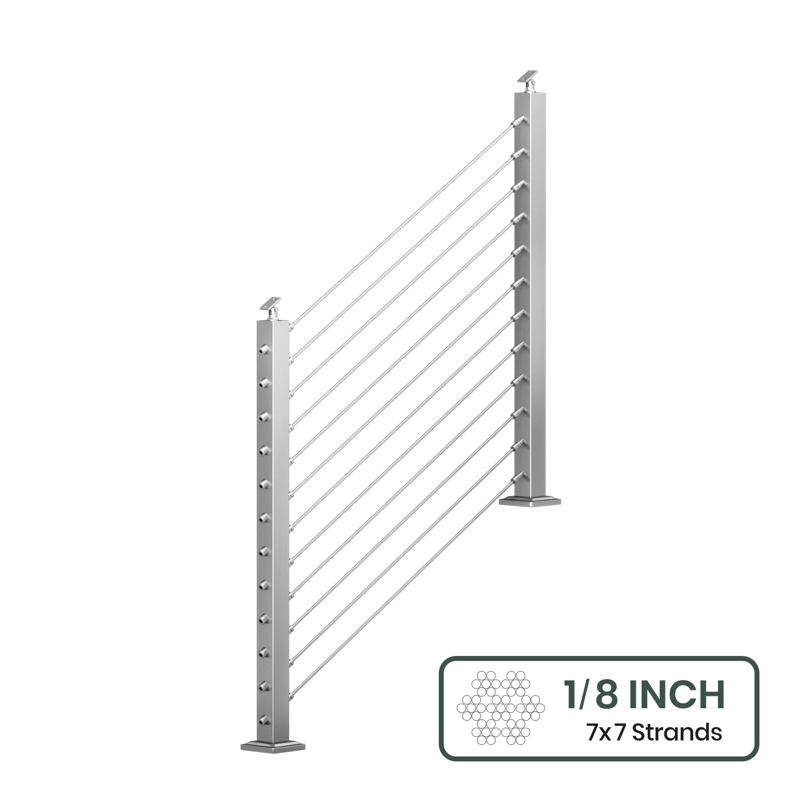 BLIKA 36'' & 42''  Brushed Stainless Steel Surface Mount Stair Cable Railing System DIY Kit (4FT - 20FT, Angled Drilled, No Handrail) - 1/8