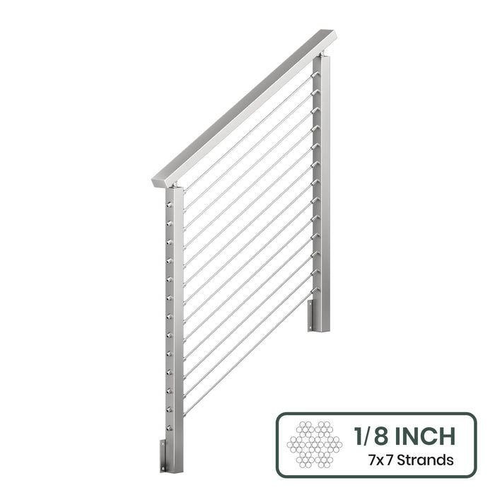 BLIKA 36'' & 42''  Brushed Stainless Steel Side Mount  Stair Cable Railing System DIY Kit (4FT - 20FT, Angled Drilled) - 1/8" Cable & Hardware