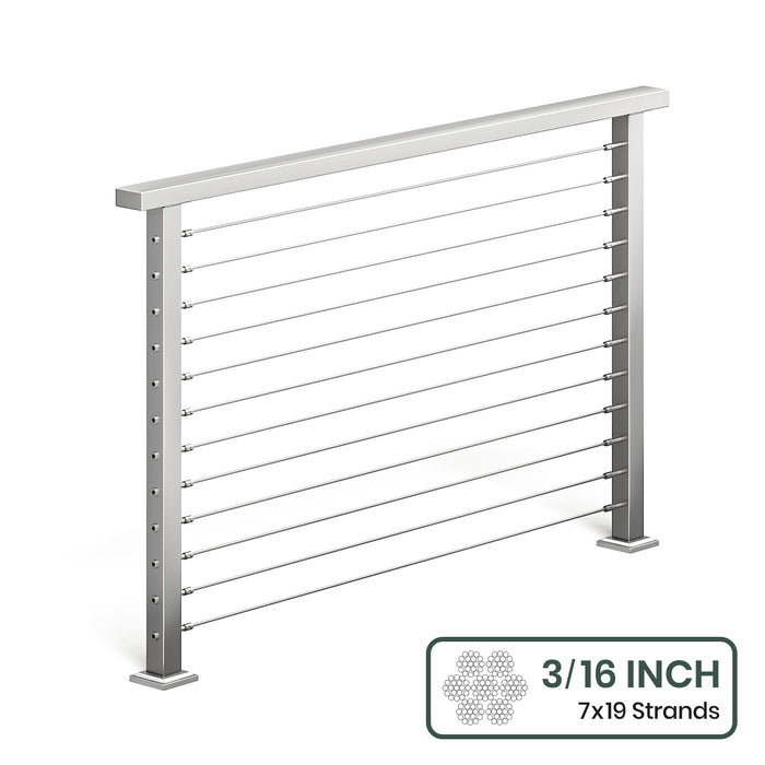 BLIKA 36'' & 42'' Brushed Stainless Steel Surface Mount Cable Railing System DIY Kit (4FT - 28FT, Level Drilled, ) - 3/16" Cable & Hardware