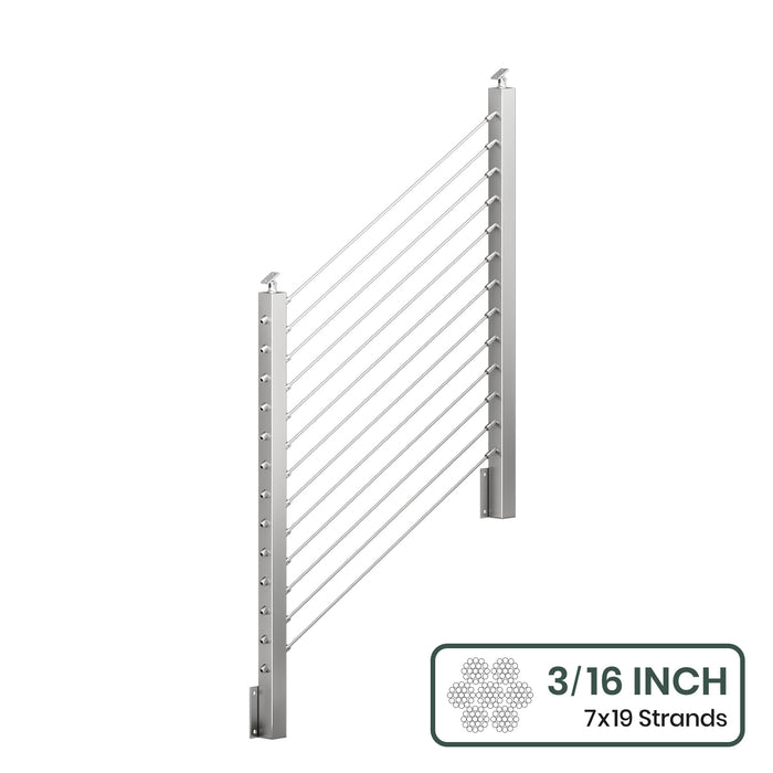 BLIKA 36'' & 42'' Brushed Stainless Steel Side Mount Stair Cable Railing System DIY Kit (4FT - 20FT,  No Handrail) - 3/16" Cable & Hardware