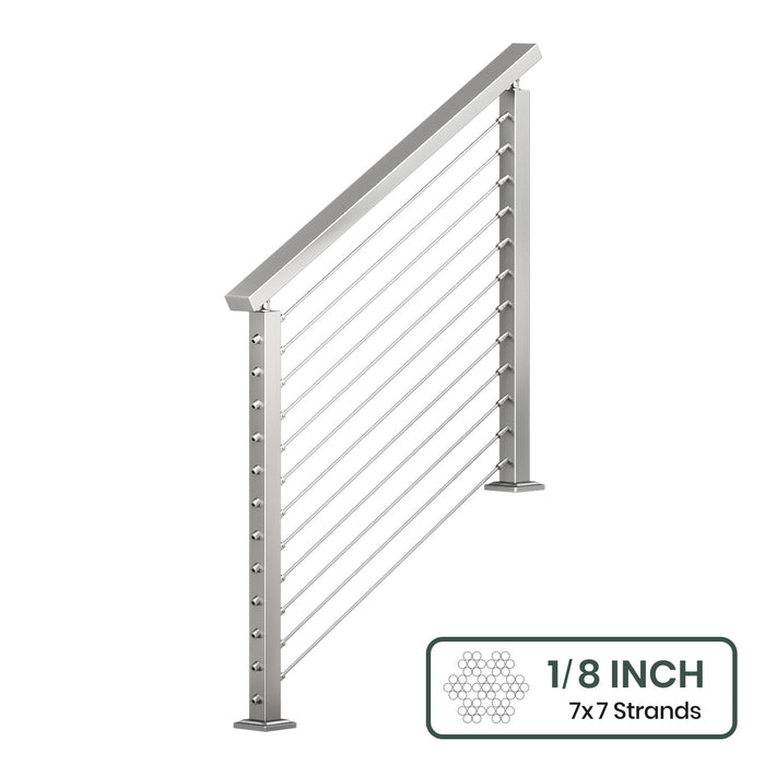 BLIKA 36'' & 42'' Brushed Stainless Steel Surface Mount Stair Cable Railing System DIY Kit (4FT - 20FT, Angled Drilled) - 1/8" Cable & Hardware