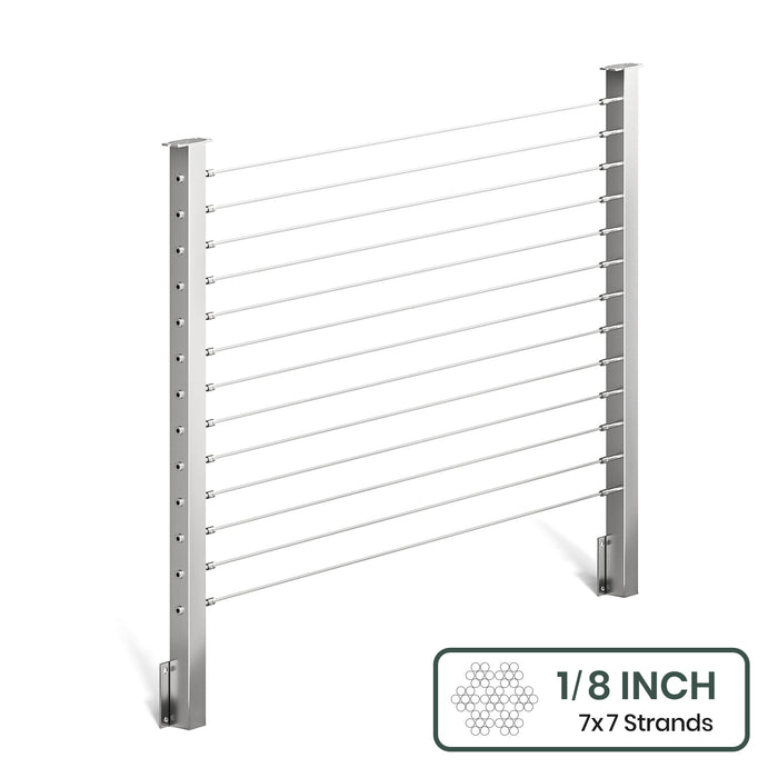 BLIKA 36'' & 42'' Brushed Stainless Steel Side Mount Cable Railing System DIY Kit (4FT - 28FT,  No Handrail) - 1/8" Cable & Hardware