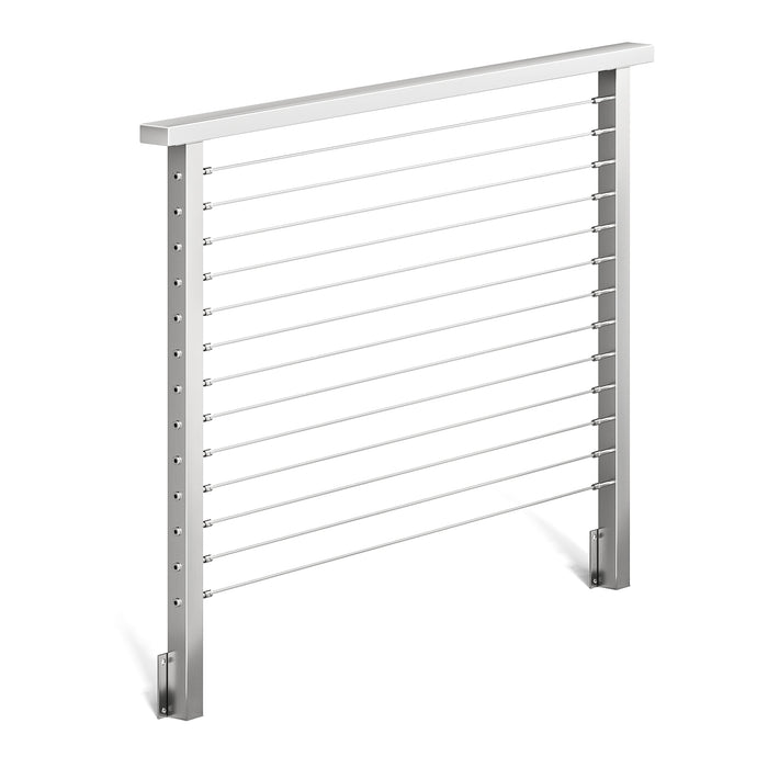 BLIKA 36'' & 42'' Brushed Stainless Steel Side Mount Cable Railing System DIY Kit (4FT - 28FT, Level Drilled)