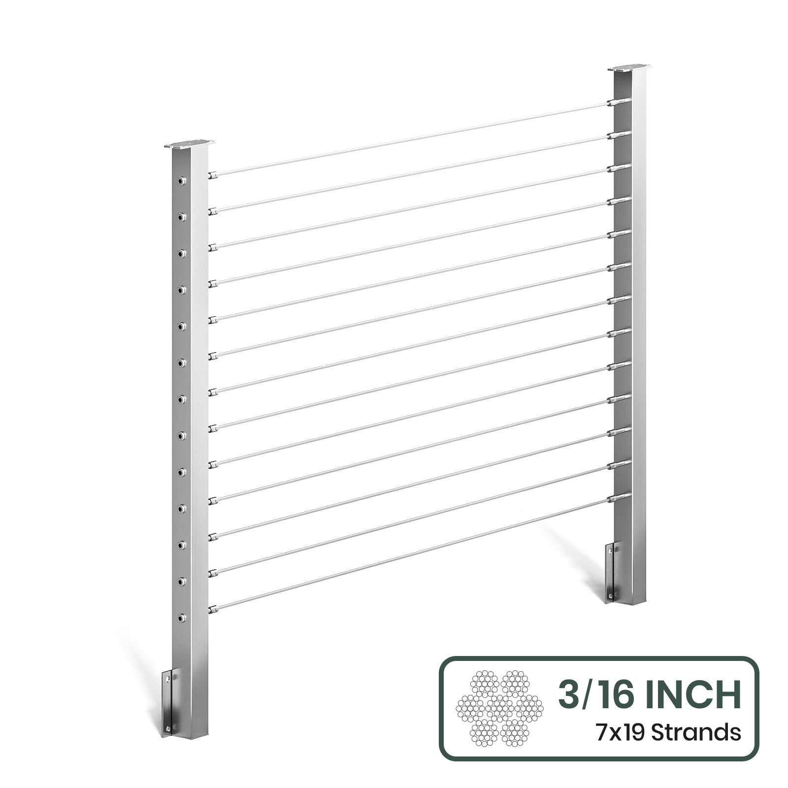 BLIKA 36'' & 42'' Brushed Stainless Steel Side Mount Cable Railing System DIY Kit (4FT - 28FT,  No Handrail) - 3/16