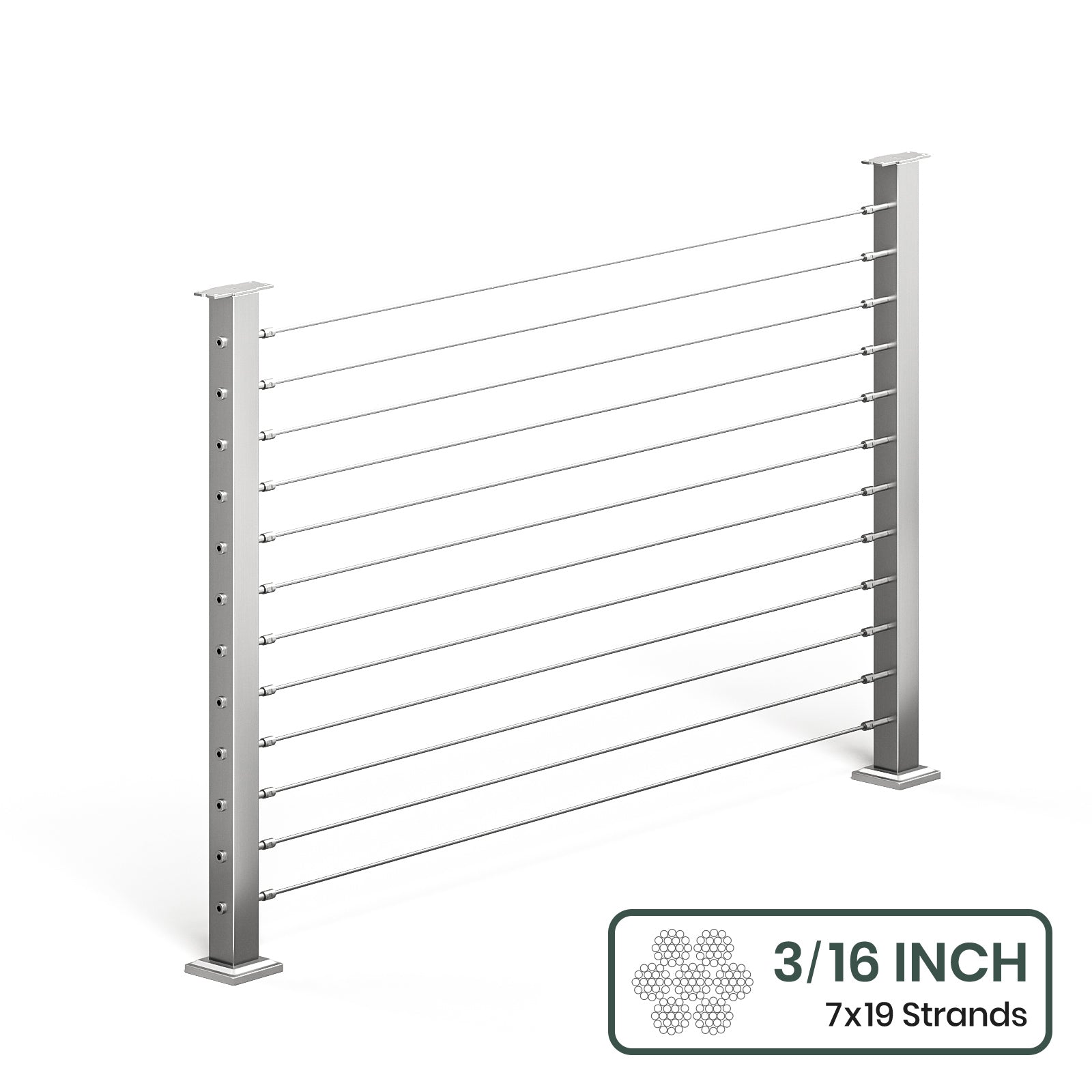 BLIKA 36'' & 42'' Brushed Stainless Steel Surface Mount Cable Railing System DIY Kit (4FT - 28FT, Level Drilled, No Handrail) - 3/16