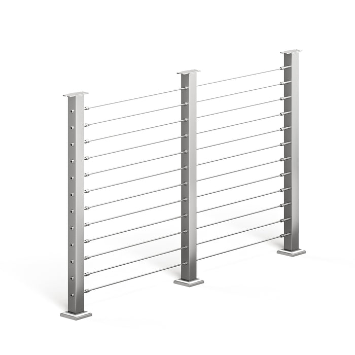 BLIKA 36'' & 42'' Brushed Stainless Steel Surface Mount Cable Railing System DIY Kit (4FT - 20FT, Level Drilled, No Handrail)