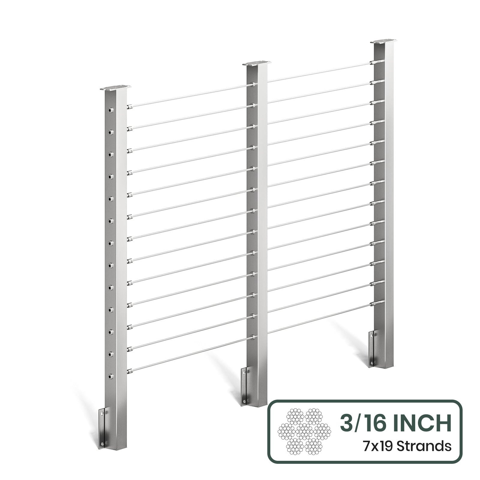 BLIKA 36'' & 42'' Brushed Stainless Steel Side Mount Cable Railing System DIY Kit (4FT - 28FT,  No Handrail) - 3/16
